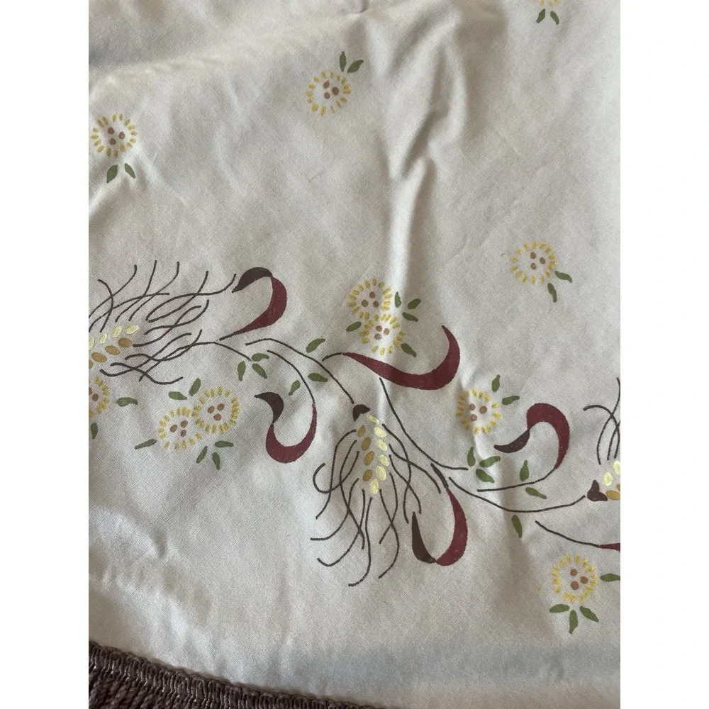 Vtg Boho Fringe Tablecloth Round 60